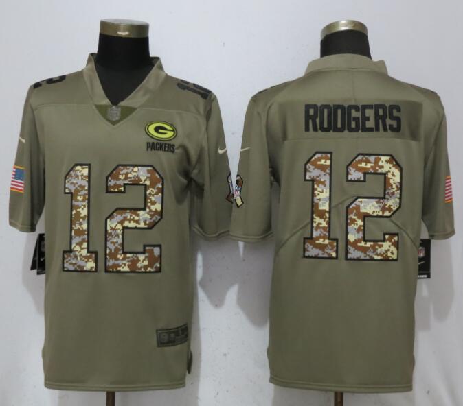 Men Green Bay Packers #12 Rodgers Olive Camo Carson Salute to Service Nike Limited NFL Jerseys